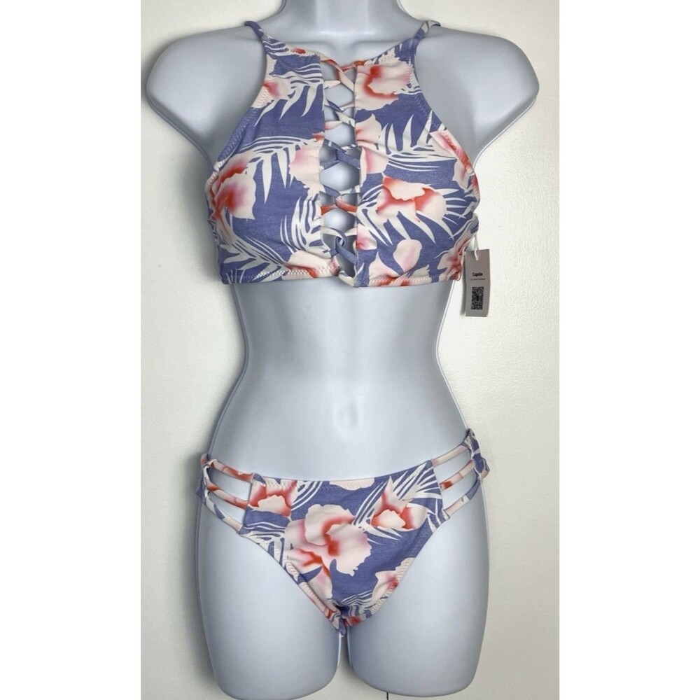 Cupshe Navy Blue & White Strappy Bikini Size Medium NWT